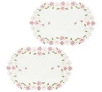GOTTAJOY 2pcs European Rustic Embroidered Tablecloth and Placemats Set with Hollow Satin Design, 28x43cm Oval, for Dining Tables, Weddings, Family Gatherings, Scratch-resistant Surface Protection