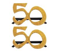 GOTTAJOY 2pcs Glitter Number Shaped 50th Birthday Glasses Golden Photo Booth Props for Anniversary Wedding Party Accessories