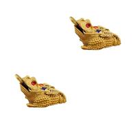 GOTTAJOY 2pcs Golden Three-legged Toad Figurine with Rhinestone Accents for Home Office Tea Table Decor Chinese Style Wealth Frog Sculpture
