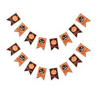 GOTTAJOY 2pcs Halloween Bunting Banner Spooky Orange Black Pumpkin Fabric Garland Porch Decor Sign for Front Yard Displays Haunted House Parties