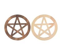 GOTTAJOY 2pcs Hand Carved Wooden Pentagram Altar Plaque for Witch Rituals Pagan Wall Decor Featuring Vintage Natural Finishes