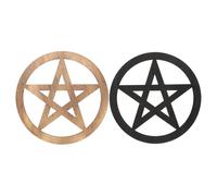 GOTTAJOY 2pcs Hand Carved Wooden Pentagram Wall Decor for Ritual Altar and Home in Black and Brown