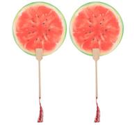 GOTTAJOY 2pcs Handmade Watermelon Painted Chinese Paper Fans Summer Travel Wedding Party Outdoor Photography Props with Pendant