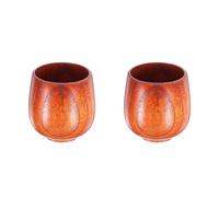 GOTTAJOY 2pcs Japanese Wooden Sake Cups Natural Vintage Drinking Glasses for Hot Cold Beverages 8x7.8cm Home Restaurant Use