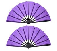 GOTTAJOY 2pcs Large Foldable Hand Fans Chinese Kung Fu Tai Chi Dance Props with Black Plastic Handle Purple Surface for Stage Performances