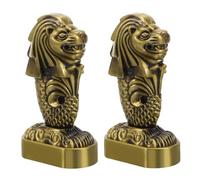 GOTTAJOY 2pcs Merlion Metal Sculpture Art Craft Ornament for Home Office Decor Collectible Travel Souvenir Singapore Memorabilia