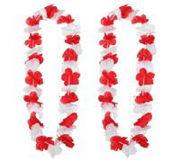 GOTTAJOY 2pcs Red and White Flower Lei Necklace for Hawaiian Beach Parties and National Day Celebrations