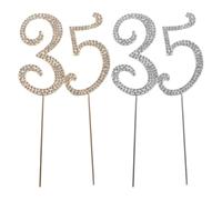 GOTTAJOY 2pcs Rhinestone Cake Topper 35th Birthday Decoration Silver Gold Number Cupcake Picks for Anniversary Party Centerpiece