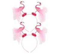 GOTTAJOY 2pcs Summer Themed Flamingo and Palm Tree Fuzzy Headbands for Tropical Beach Party Cosplay Decorations