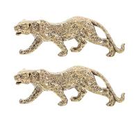 GOTTAJOY 2pcs Vintage Brass Leopard Sculpture Feng Shui Animal Decor Desktop Ornament for Home Office