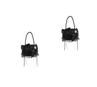 GOTTAJOY 2pcs Wedding Flower Girl Basket with Pearl Handle Black Petal Container for Ceremony Supplies