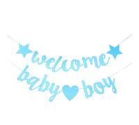 GOTTAJOY 2pcs Welcome Baby Boy Banners Gender Reveal Glitter Decorations for Shower Party Wall Backdrop Hanging