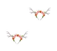 GOTTAJOY 2pcs Woodland Reindeer Antler Headband with Flowers Halloween Costume Accessories Realistic Deer Horns Headpiece for Parties White