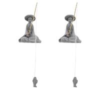 GOTTAJOY 2sets Asian Zen Mini Fisherman Figurine with Fishing Rod for Aquarium Bonsai Decoration