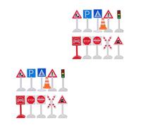 GOTTAJOY 2sets Mini Traffic Signs Simulation Play Kit with Stop Sign Light Roadblock and Crosswalk Signal for Kids Sand Table Train Tracks