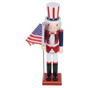 GOTTAJOY 38cm American Wooden Nutcracker Soldier Statue with Usa Flag Traditional Festive Christmas Decor for Shelves and Tables