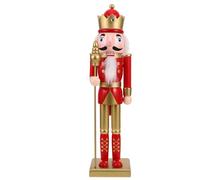 GOTTAJOY 38cm Christmas Nutcracker Soldier German-style Wooden Figurine with Staff Holiday Tabletop Decor New Year Mantel Centerpiece