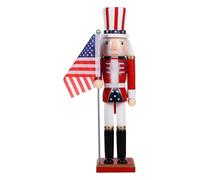 GOTTAJOY 38cm Wooden American Soldier Nutcracker with Usa Flag Traditional Festive Christmas Decor for Shelves and Tables