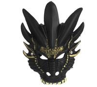 GOTTAJOY 3d Realistic Dragon Head Mask Pu Leather Black Gold Cosplay Costume with Elastic Headband for Halloween Masquerade Party