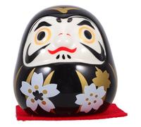 GOTTAJOY 3pcs Ceramic Japanese Zen Doll Egg Figurines Cherry Blossom Design Mini Good Luck Statue Traditional Porcelain Collectible Desktop Feng Shui Decor