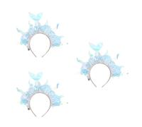 GOTTAJOY 3pcs Mermaid Glowing Hairband Set for Kids with Shell Accessories and Iridescent Film for Ocean Themed Party Dress-up