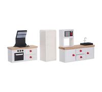 GOTTAJOY 3pcs Miniature Dollhouse Kitchen Set - White Refrigerator Cabinet Stove Pretend Play Accessories for Kids Role Playing Toys