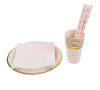 GOTTAJOY 44pcs Pink Polka Dot Disposable Party Supplies Set with Paper Plates Cups Napkins and Straws for Birthday Wedding Baby Shower Decor