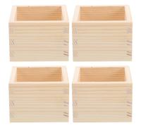 GOTTAJOY 4pcs Creative Square Japanese Sake Cup and Sushi Wooden Box Organizer Reusable for Home Restaurant Natural Finish