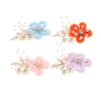 GOTTAJOY 4pcs Floral Hair Clips for Women Bridal Pearl Leaf Headwear Wedding Accessories in Orange Pink Light Blue and Lavender