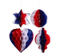 GOTTAJOY 4pcs Independence Day Honeycomb Ball Ornaments Red White Blue Paper Hanging Decor in Assorted Shapes for American Holiday Party