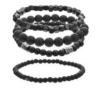 GOTTAJOY 4pcs Men's Bracelets with Zirconium Diamond Ufo Design Black Sandblasted Copper Elastic Rope Jewelry for Party Casual Formal Wear