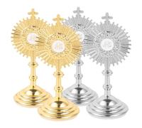 GOTTAJOY 4pcs Metal Craft Decorations Mini Crucifix Cross Statue with Base for Home Office Tabletop Religious Sacrament Catholic Gift
