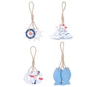 GOTTAJOY 4pcs Nautical Beach Wall Hanging Decor Set with Anchor Lifebuoy Ship Wheel Starfish and Fish Ornaments for Home Door Art