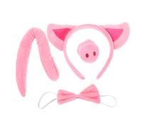 GOTTAJOY 4pcs Pig Costume Accessories Set with Plush Animal Ear Headband Nose Tail Bowtie for Halloween Christmas Party Dress Up