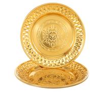 GOTTAJOY 4pcs Vintage Thai-style Diamond Pattern Stainless Steel Gold Plates 24cm for Dessert Appetizer Salad Fruit Serving