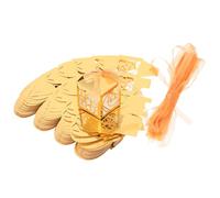GOTTAJOY 50pcs Ramadan Hollow Out Candy Boxes with Ribbons Metallic Gold Paper Treat Bags for Eid Mubarak Celebrations Wedding Party Favors