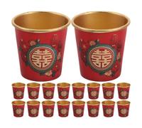 GOTTAJOY 50pcs Red Thickened Mini Paper Cups with Chinese Happiness Character for Wedding Wine Toasting Gold Foil Design 45ml