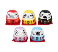 GOTTAJOY 5pcs Japanese Traditional Ceramic Daruma and Fortune Cat Miniature Figurines 4.2cm for Wealth Luck Zen Decor Tabletop Car Decoration