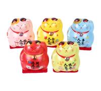 GOTTAJOY 5pcs Mini Ceramic Beckoning Cat Figurines Feng Shui Decor for Home Office Wealth Car Ornaments