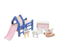 GOTTAJOY 5pcs Miniature Dollhouse Furniture Set 1:12 Scale Baby Crib Slide Rocking Horse Stool Pretend Play Toy for Kids Nursery Room Decor