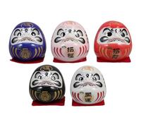 GOTTAJOY 5pcs Miniature Japanese Ceramic Lucky Daruma Dolls for Car Dashboard Home Decor 4.7cm Height