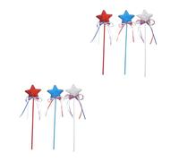 GOTTAJOY 6pcs Independence Day Star Wands Patriotic Party Decorations with Red Silver Blue Sequin Stars for Kids Fourth of July Celebration