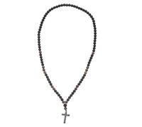 GOTTAJOY 6pcs Wooden Beaded Cross Necklace with Black Onyx Pendant Long Chain Christian Faith Jewelry for Men and Women