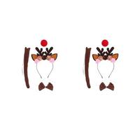 GOTTAJOY 8pcs Floral Felt Deer Antler Headband with Red Nose Tail and Bowtie Set for Christmas Halloween Festive Stage Performances