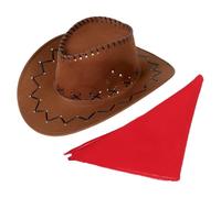 GOTTAJOY Adult Western Cowboy Costume Set with Brown Hat and Red Bandana for Carnival Cosplay Halloween Masquerade Dress Up Party