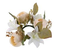 GOTTAJOY Artificial Rose Floral Candle Ring Centerpiece for Wedding Home and Dining Table Decor in Cream