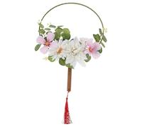 GOTTAJOY Elegant Chinese Round Fan with 3d Floral Decor and Tassels for Traditional Tea Party Dancing Events