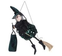 GOTTAJOY Halloween Witch Broomstick with Candy Bag Hanging Decor for Haunted House Party Garden Outdoor Scary Prop