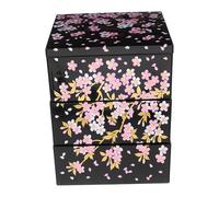 GOTTAJOY Japanese Cherry Blossom Themed Gold-stamped 3-layer Sushi Box 12.5x12.5x16cm Elegant for Storage Portable for Entertaining