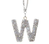 GOTTAJOY Letter W Car Rearview Mirror Pendant with Sparkling Rhinestones Bow Charm Hanging Auto Interior Decoration Accessory for Women